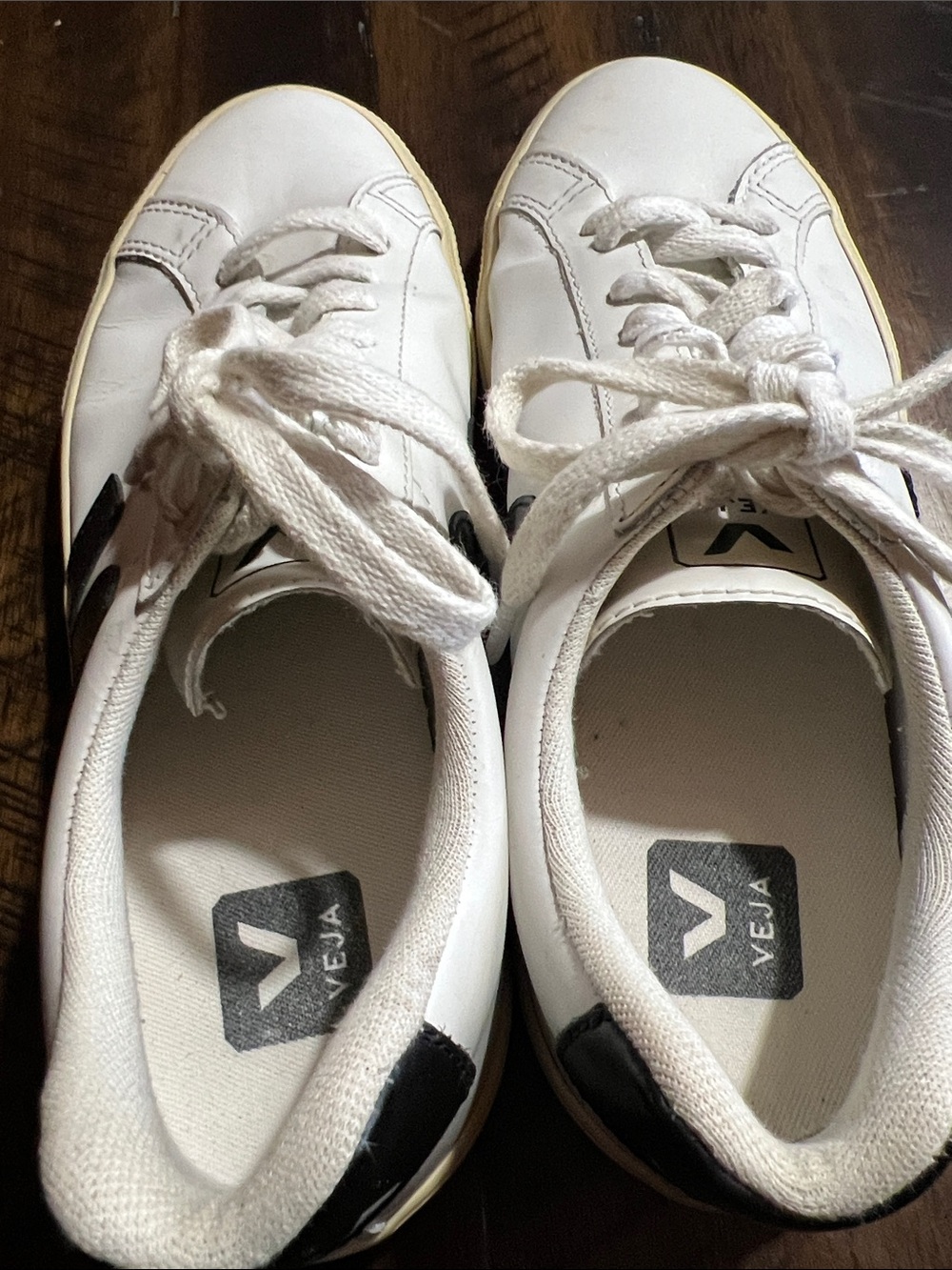 Veja White Leather Sneakers with Black V Logo Detail size 7 - Picture 6 of 15